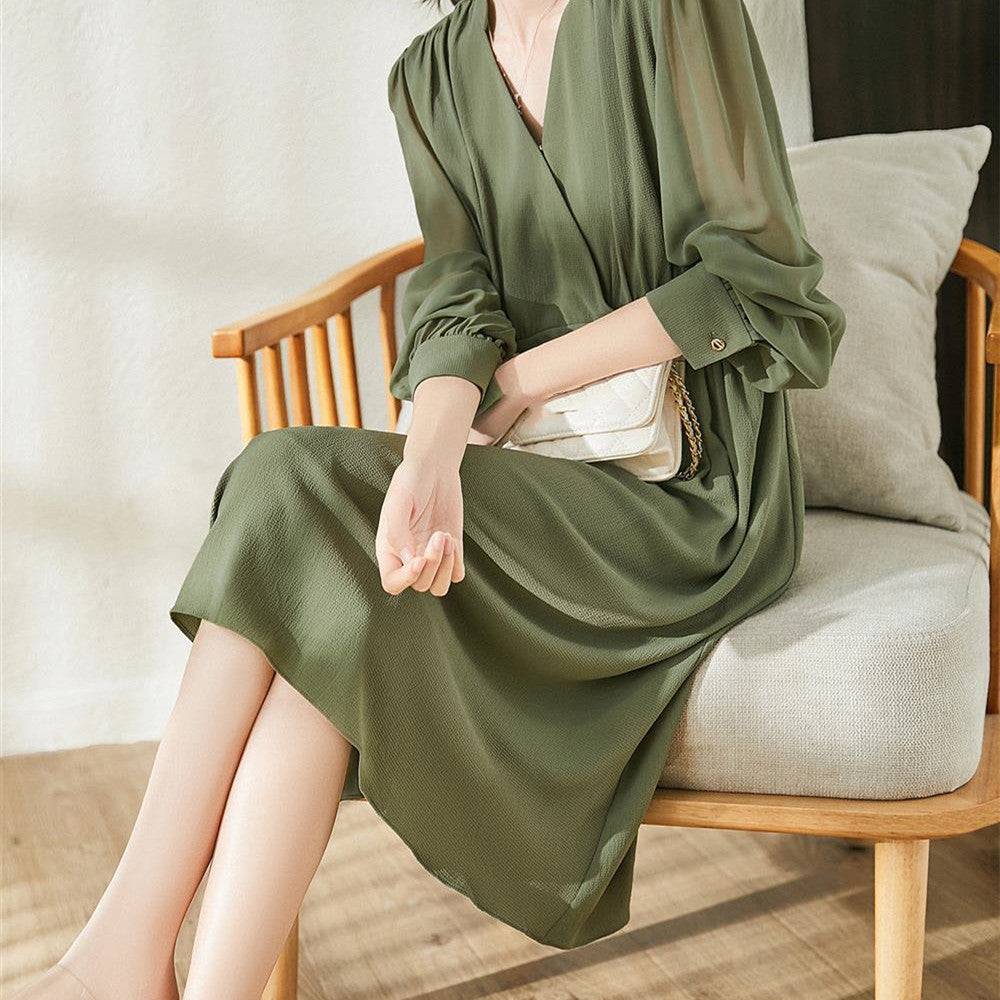 Fashion Tucked Waist Pleated Chiffon Bubble Long-sleeved OL Commuter Skirt