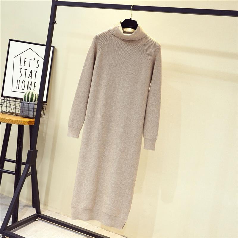 Loose high-necked thick warm knee-length sweater skirt