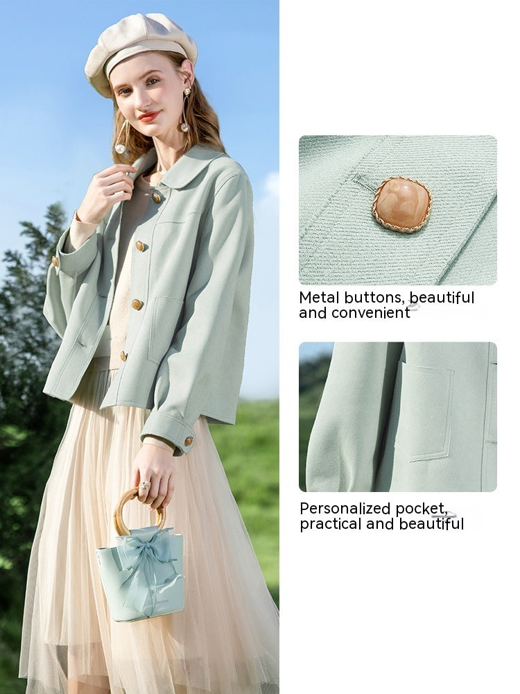 French chiffon plush toy collar short jacket