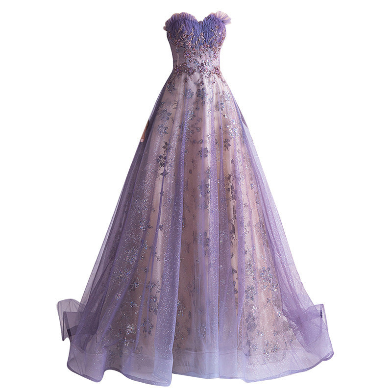 Strapless purple sequin starry sky dress wedding dress