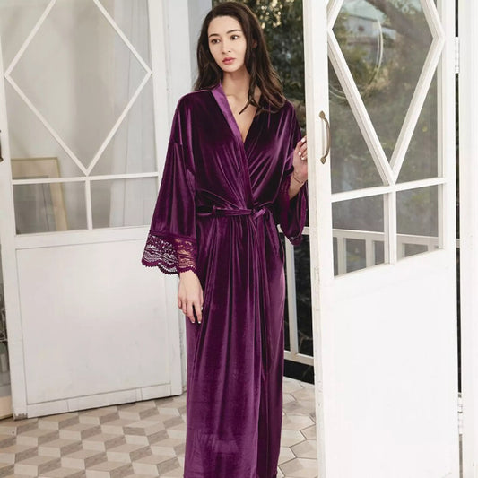 Long-sleeve Fleece Suspender Nightdress Gold Velvet Pajamas