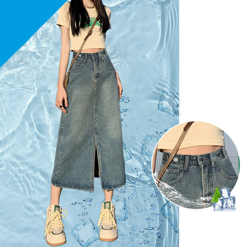 High Waisted Split Denim Skirt