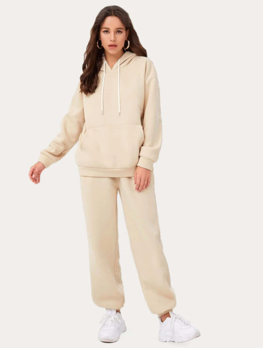 Casual Sports Hooded Solid Color Women Sweater Suit