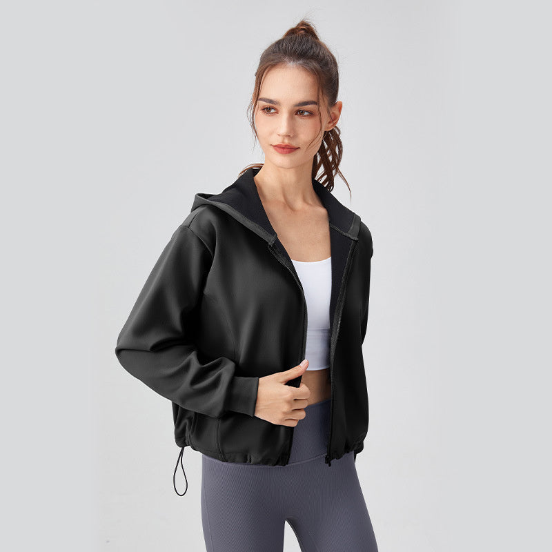 Women's Autumn And Winter Thickening Yoga Jacket Loose Hooded Warm Zipper Running Clothes