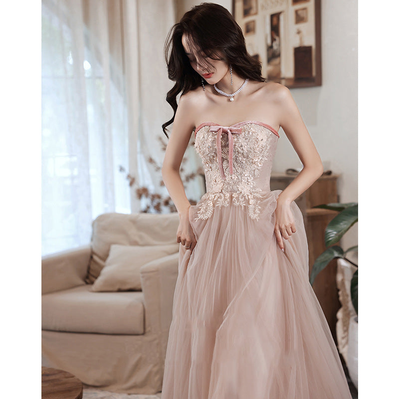 Elegant tubular lace sequin ball gown