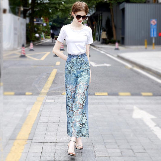 Patchwork Denim Draping Pants For Women