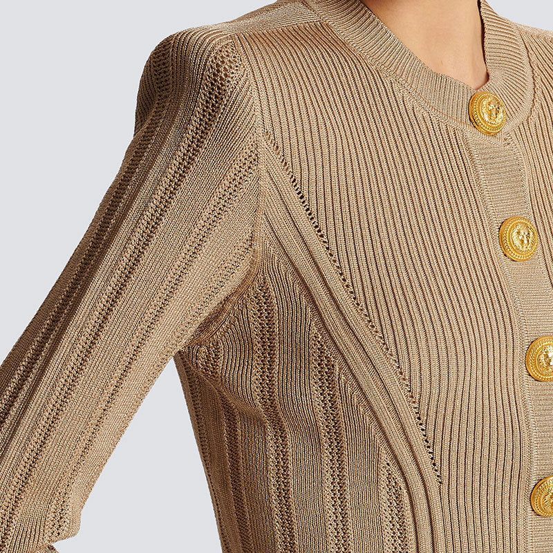 Single Breasted Gold Button Westernized Sweater Thin Coat