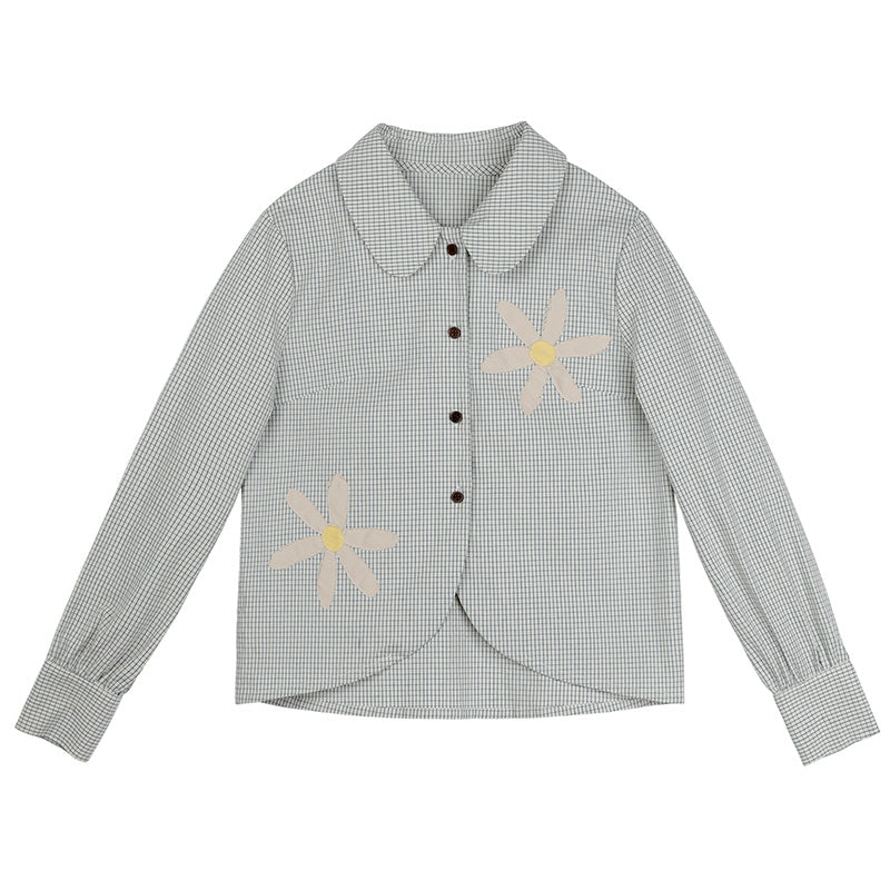 MintCheese independent design sense niche spring French girl three-dimensional hand-painted daisy long-sleeved shirt