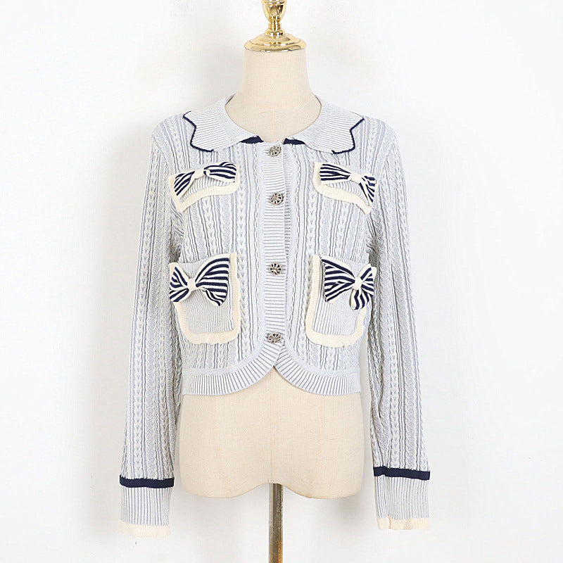 Women's Pocket Bow Contrast Sweater