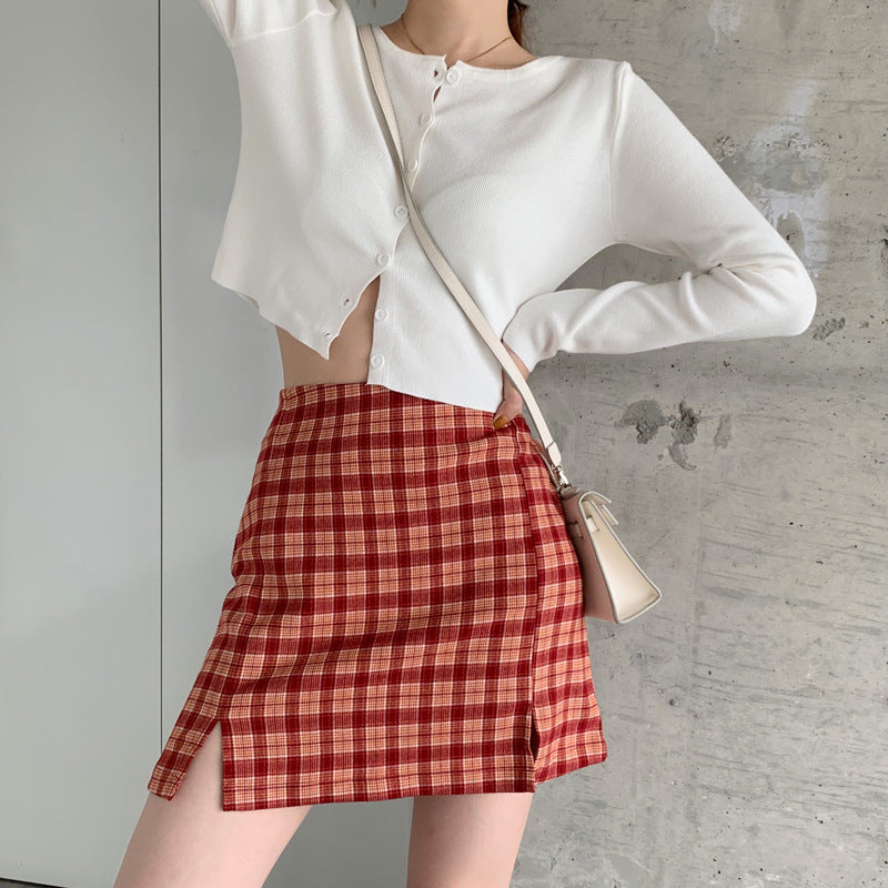 Plaid Skirt Large Size High Waist Ins Bag Hip One-step Skirt Anti-empty A-line Short Skirt