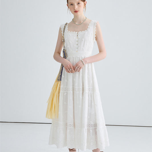 Women's Summer French White Suspender Dress