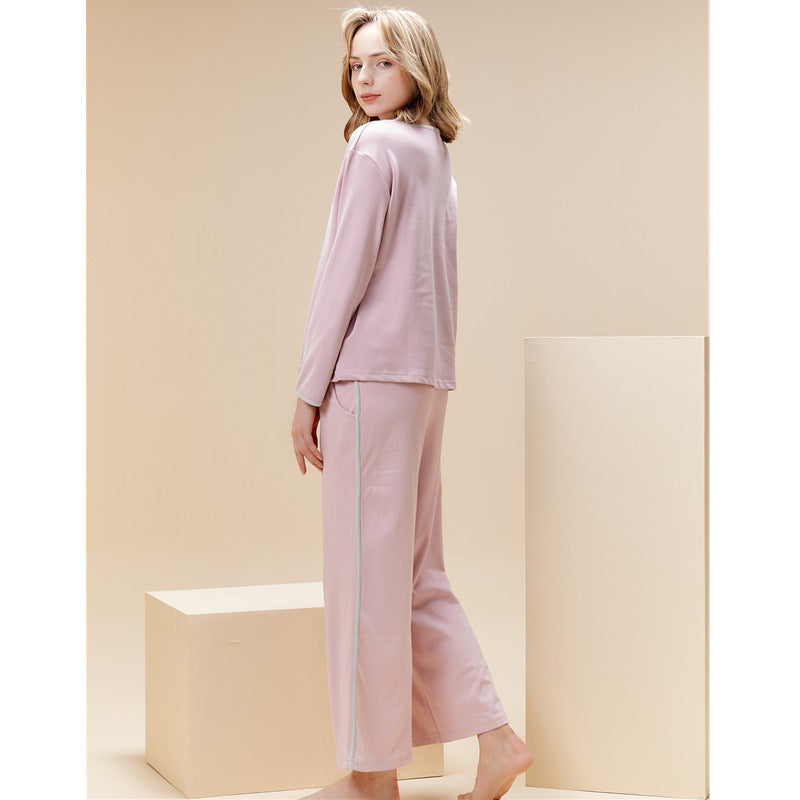 Autumn And Winter Ladies V-neck Pullover Comfortable Pajamas Suit