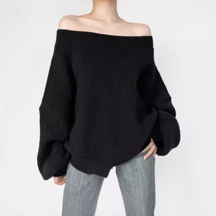 Women's American-style Temperament Leisure Slant-shoulder Loose Sweater