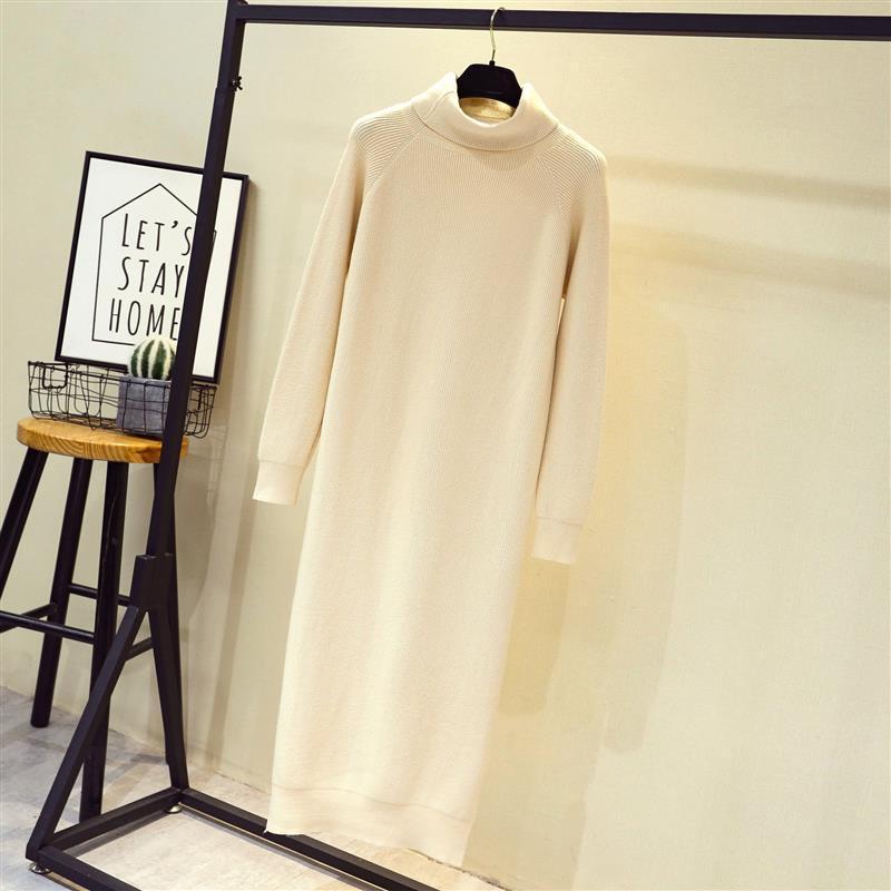 Loose high-necked thick warm knee-length sweater skirt