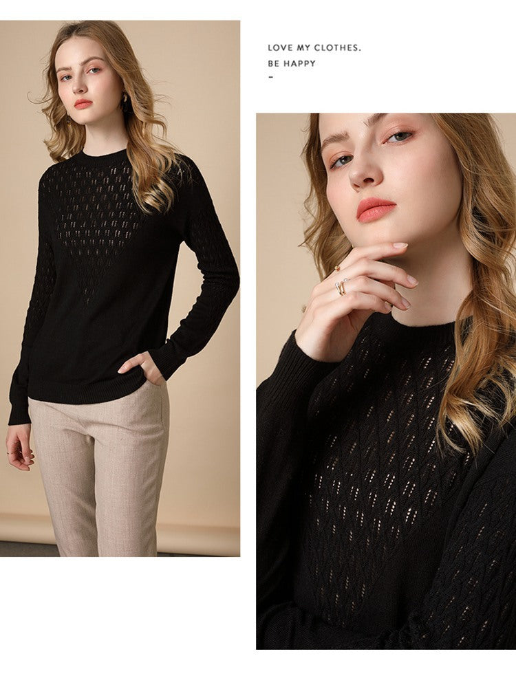 Autumn And Winter New Solid Color Hollow Knit Sweater