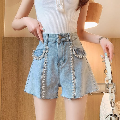 Pearl Stud High Waist Hot Pants