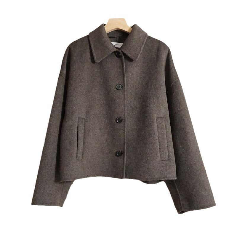 Original-women's Lapel Coffee Brown253 Deep Loose Double-sided Wool Short Coat