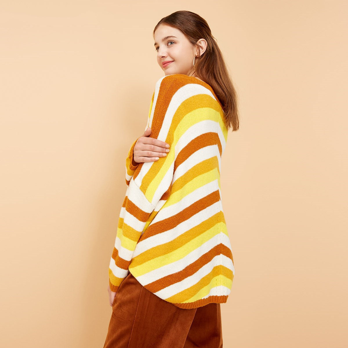 New Striped Loose V-Neck Sweater for Women