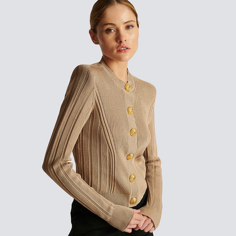 Single Breasted Gold Button Westernized Sweater Thin Coat