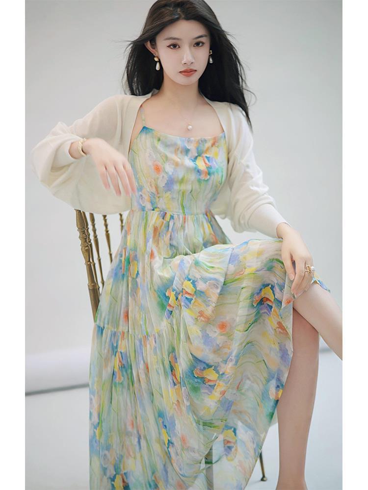 Beautiful Hepburn Style Green Shivering Strap Dress For Women