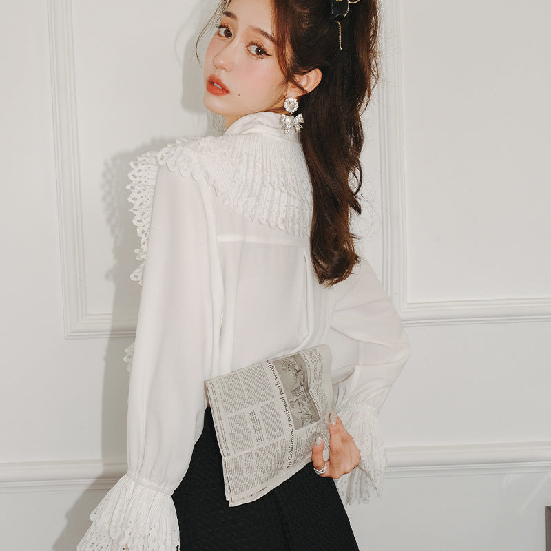 Lace Ins Tide Flared Sleeves Loose Shirt