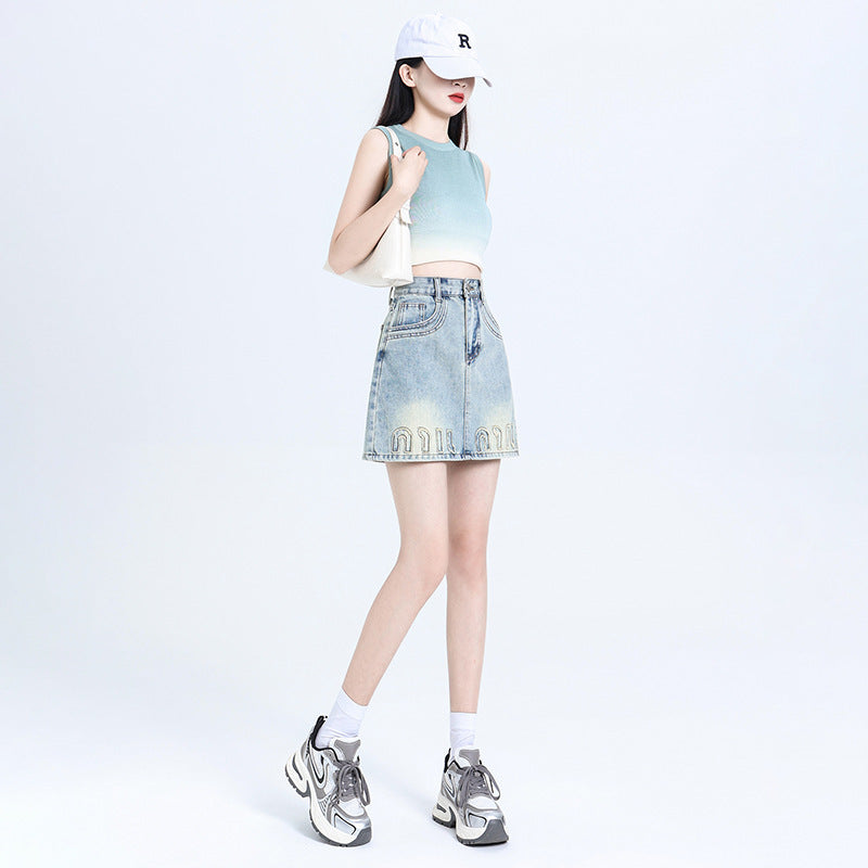 High Waist Summer New Denim Blue Skirt Women's Slimming