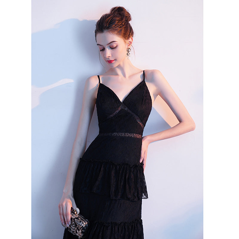 Women's Black Suspender Evening Dress