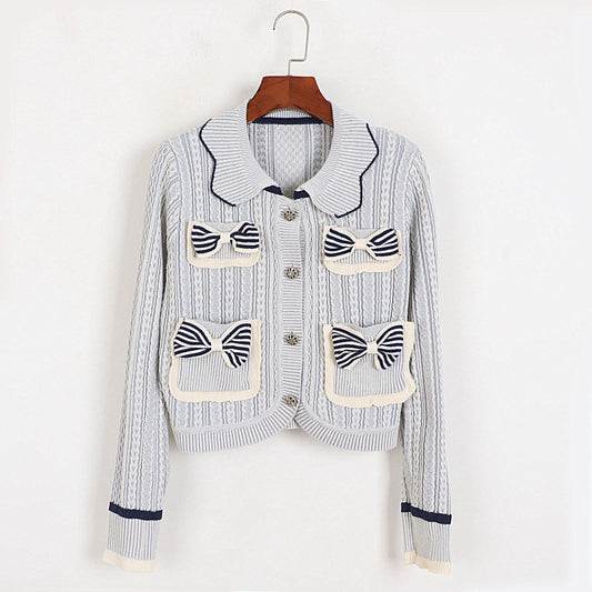 Women's Pocket Bow Contrast Sweater