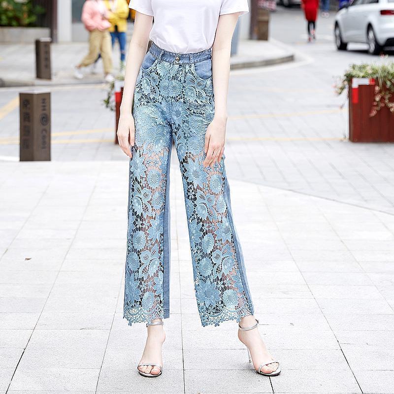 Patchwork Denim Draping Pants For Women