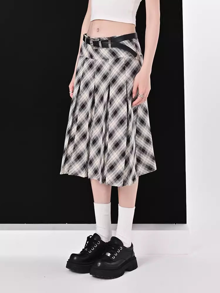 High Waist Slimming Plaid Skirt Women's Pleated Skirt