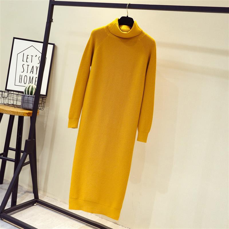 Loose high-necked thick warm knee-length sweater skirt