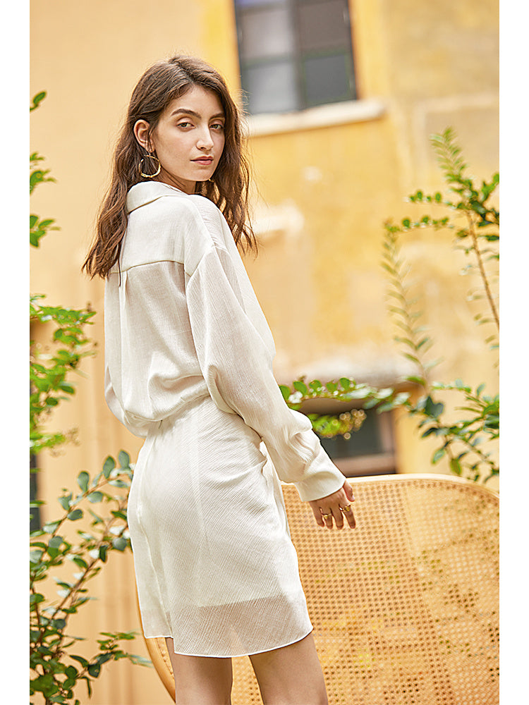 Ladies white V-neck shirt dress