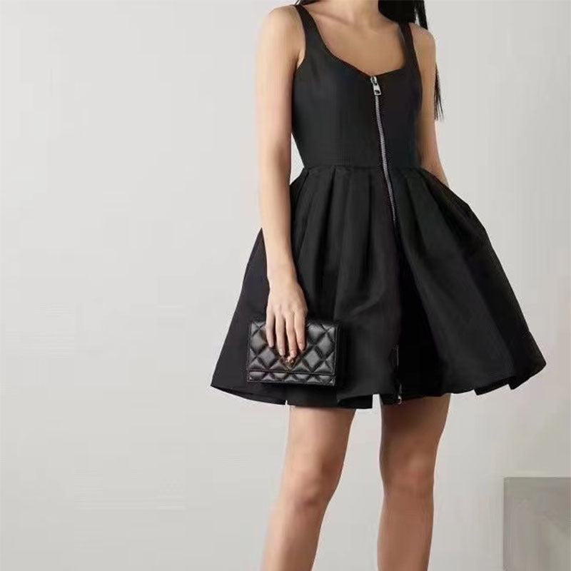 Light Luxury Niche Zipper Temperament Thin High Waist Dress