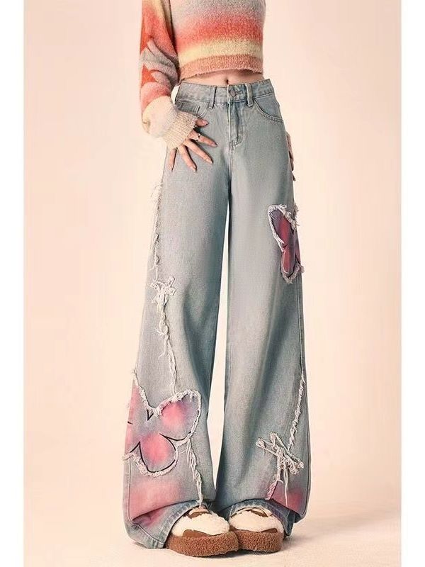 Tie-dyed Butterfly Slightly Spicy Jeans High Waist Slimming