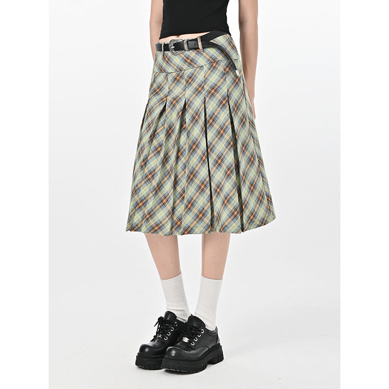 High Waist Slimming Plaid Skirt Women's Pleated Skirt