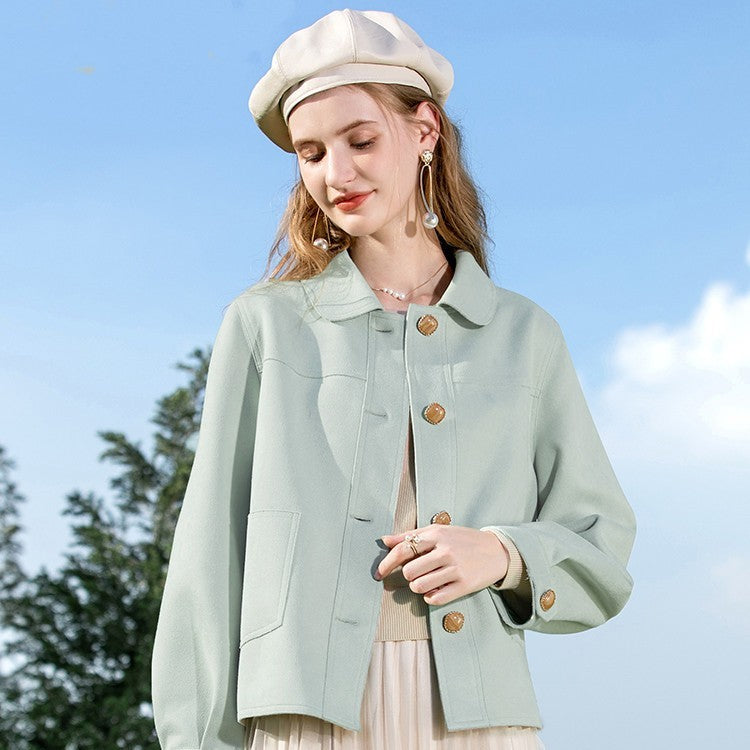 French chiffon plush toy collar short jacket