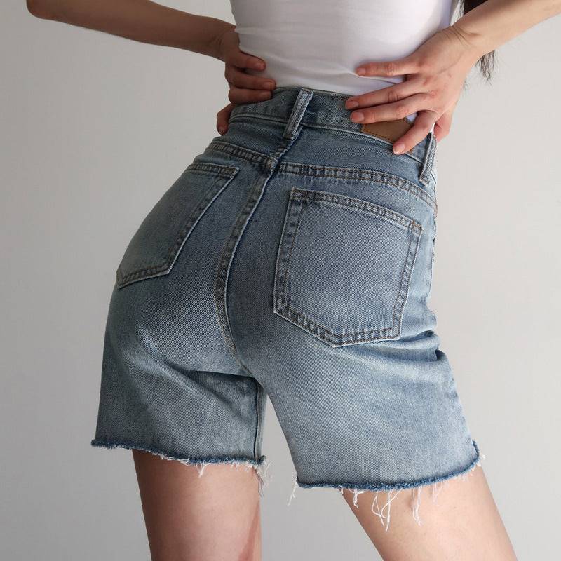 Denim shorts with raw hem