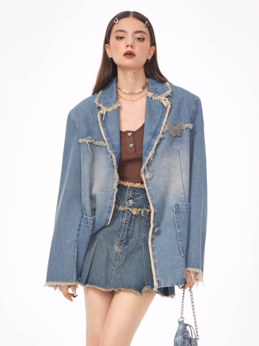 Casual Loose Denim Suit Jacket For Women