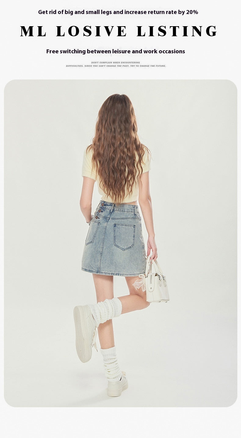 Summer High Waist New Three Breasted Denim Skirt Women