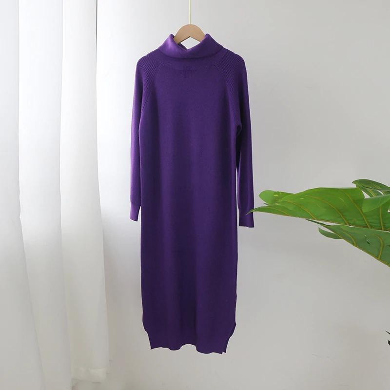 Loose high-necked thick warm knee-length sweater skirt