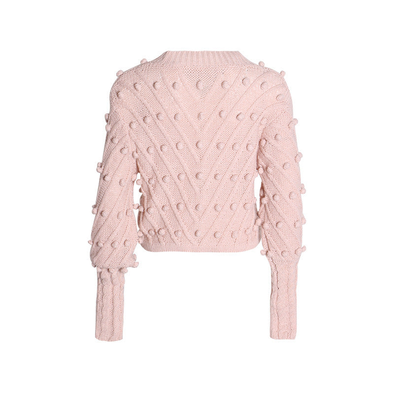 High waist three-dimensional ball short knitted pullover