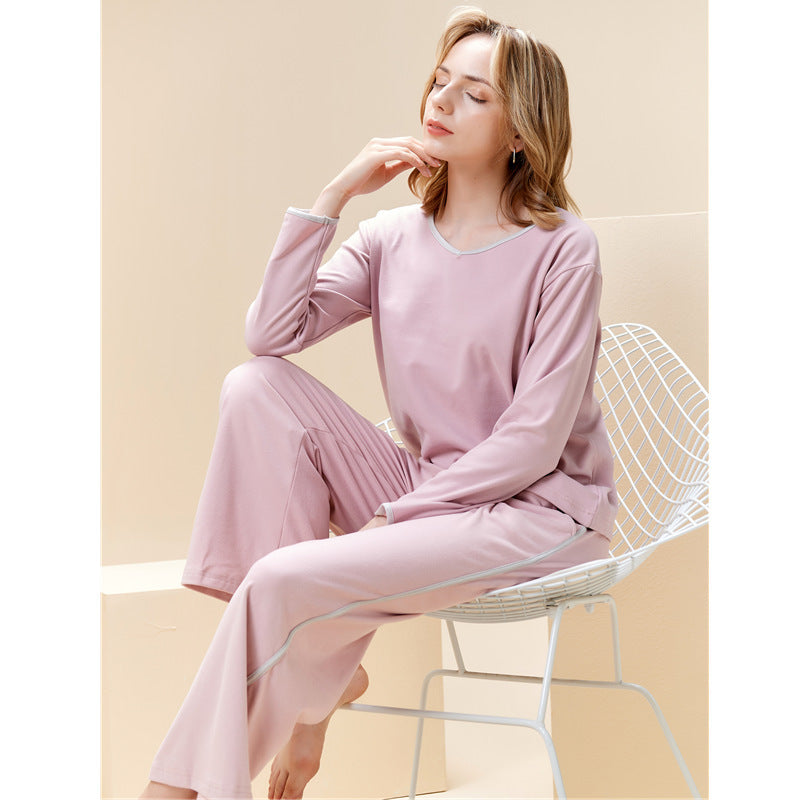 Autumn And Winter Ladies V-neck Pullover Comfortable Pajamas Suit