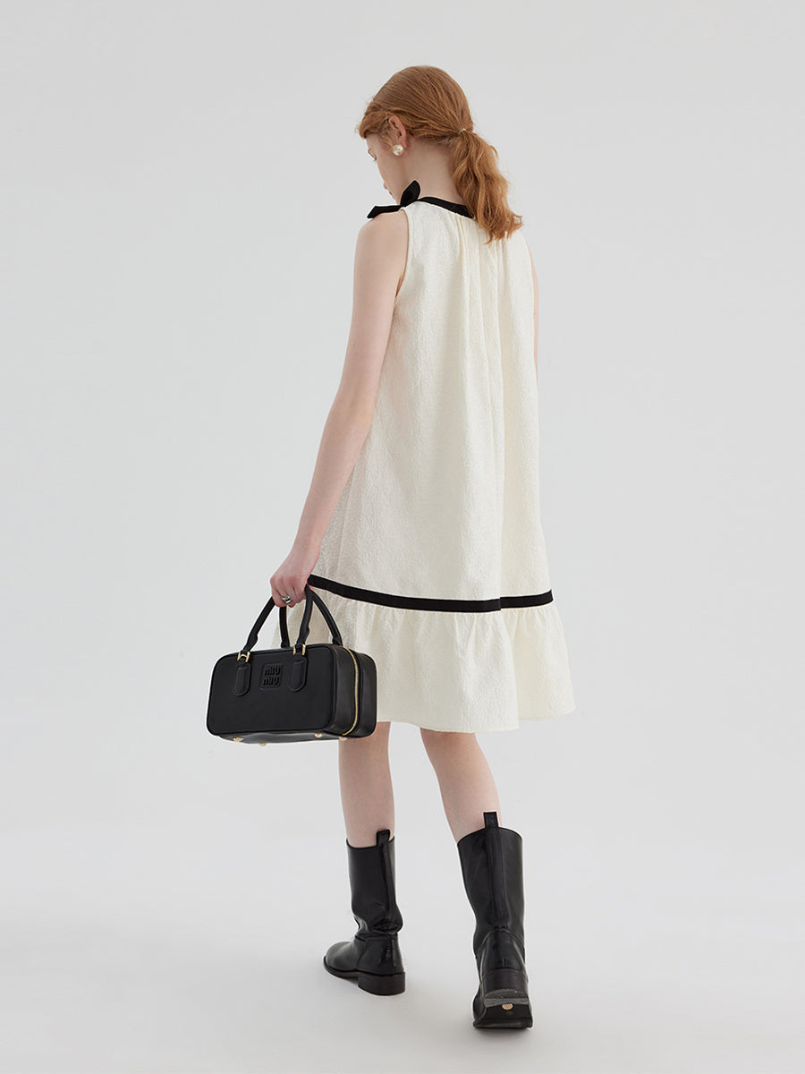 French Crew-neck Contrasting Color Dress