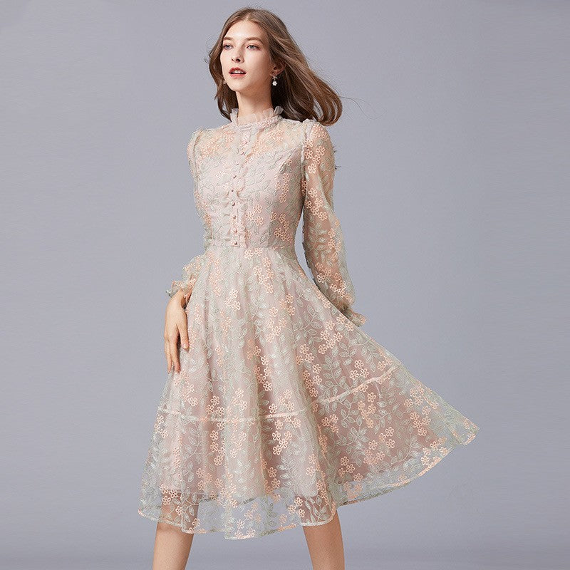 Heavy Embroidery Mesh Yarn Dress Femininity Skirt