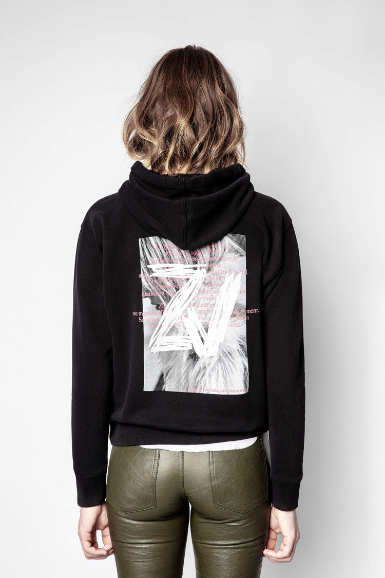 Digital Printed  Fleece Loose Hooded Sweatshirt