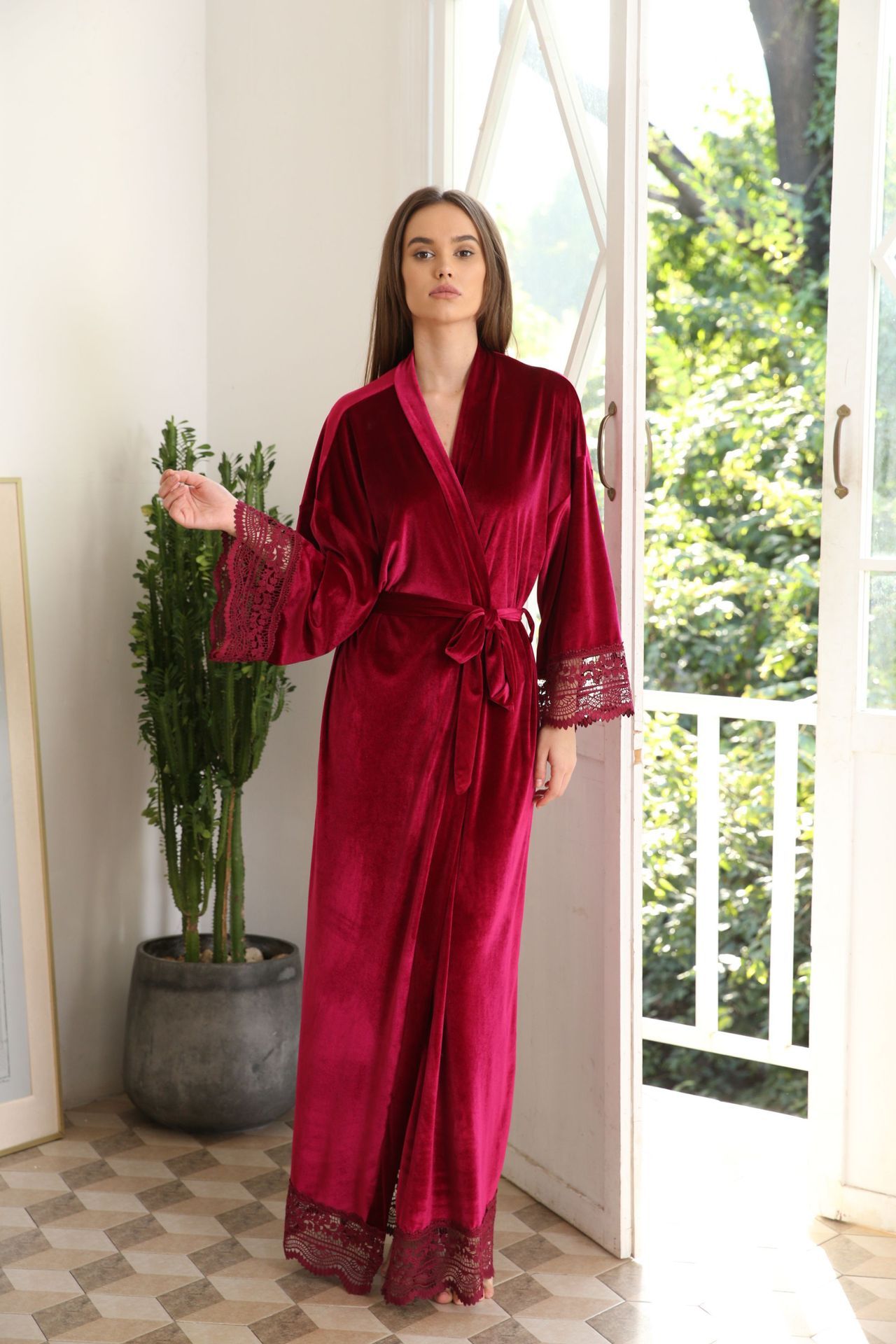 Long-sleeve Fleece Suspender Nightdress Gold Velvet Pajamas