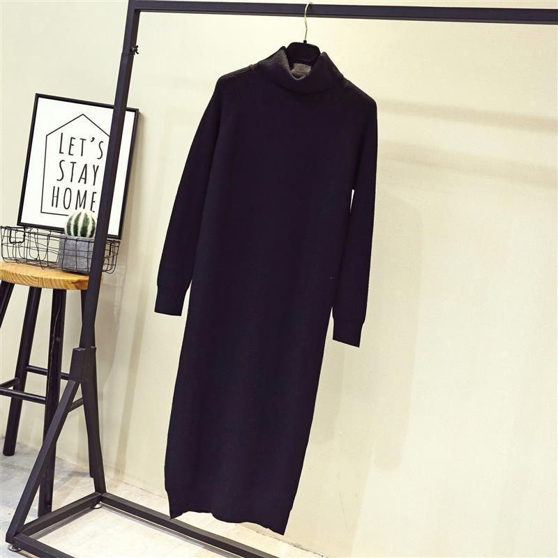 Loose high-necked thick warm knee-length sweater skirt