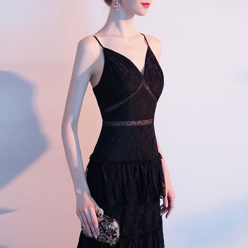 Women's Black Suspender Evening Dress