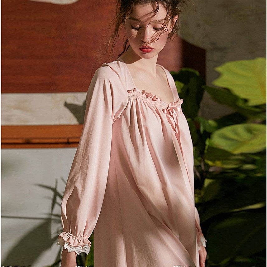 Women's long sleeved sexy retro French princess style spring and autumn cotton pajamas