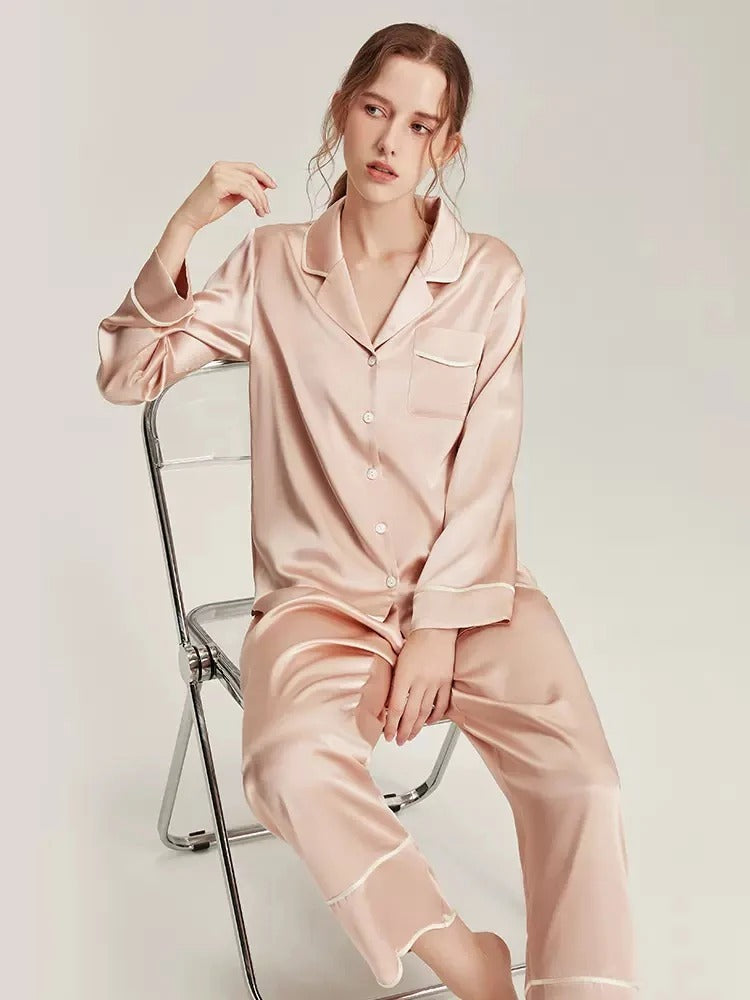 Silk Pajamas Women's Home Wear Long Sleeve 100 Mulberry Silk Two-piece Set